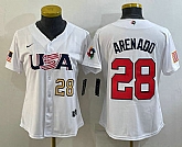 Women's USA Baseball #28 Nolan Arenado Number 2023 White World Classic Replica Stitched Jersey,baseball caps,new era cap wholesale,wholesale hats